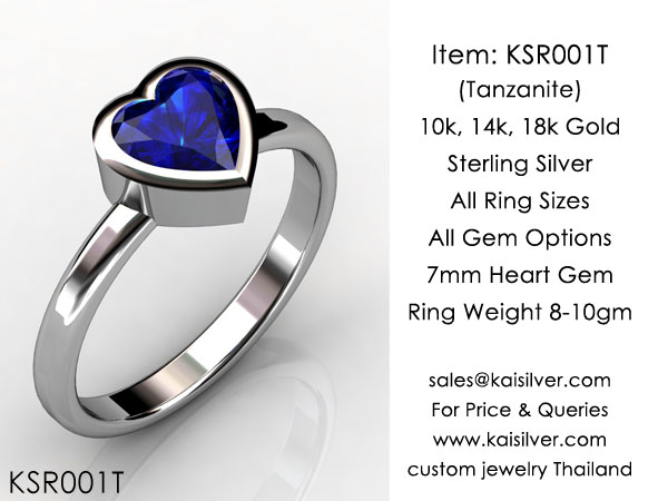 custom ring silver or gold with heart gemstone