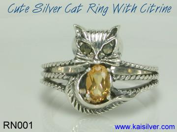 cat ring with gemstone citrine