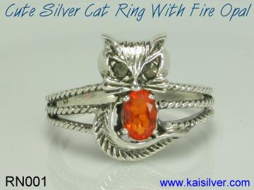 fire opal ring cat from kaisilver