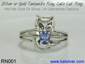 cat ring with tanzanite gemstone