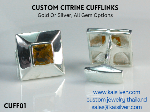 citrine gemstone cufflinks gold silver