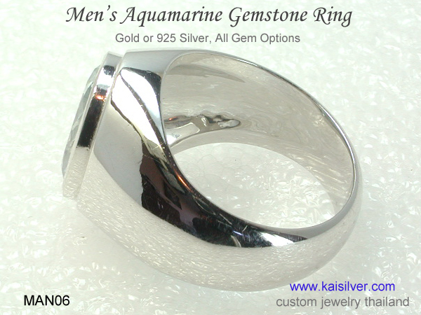 aquamarine men's ring gold silver