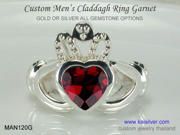 garnet claddagh ring for men