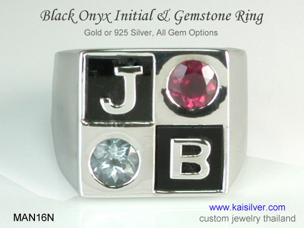mens onyx ring initials