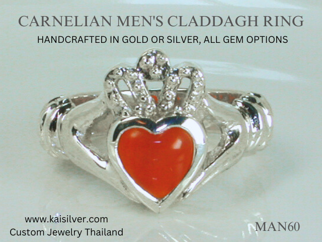 carnelian men's ring claddagh