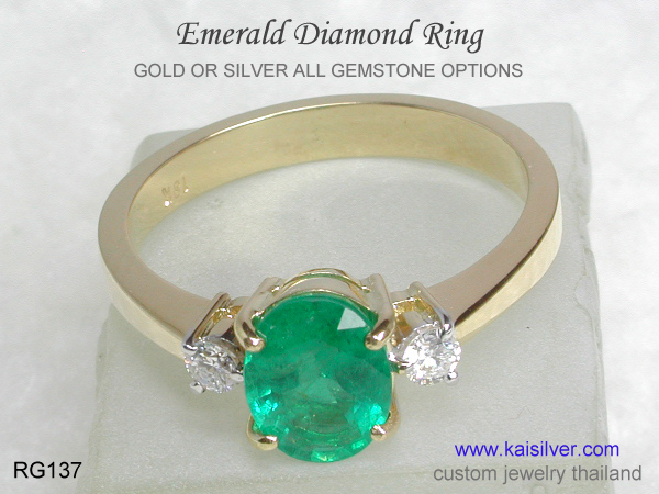 14k emerald diamond ring