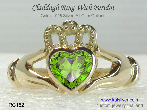 peridot heart ring claddagh